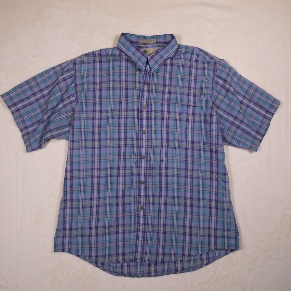 Vintage Bill Blass Purple & Green Plaid Shirt Size XL Periwinkle Y2K Preppy